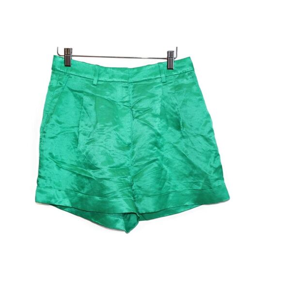 Womens J.Crew Drapey AM950 Kelly Green Linen Satin High Rise Shorts Size 6 NWT - Picture 2 of 11